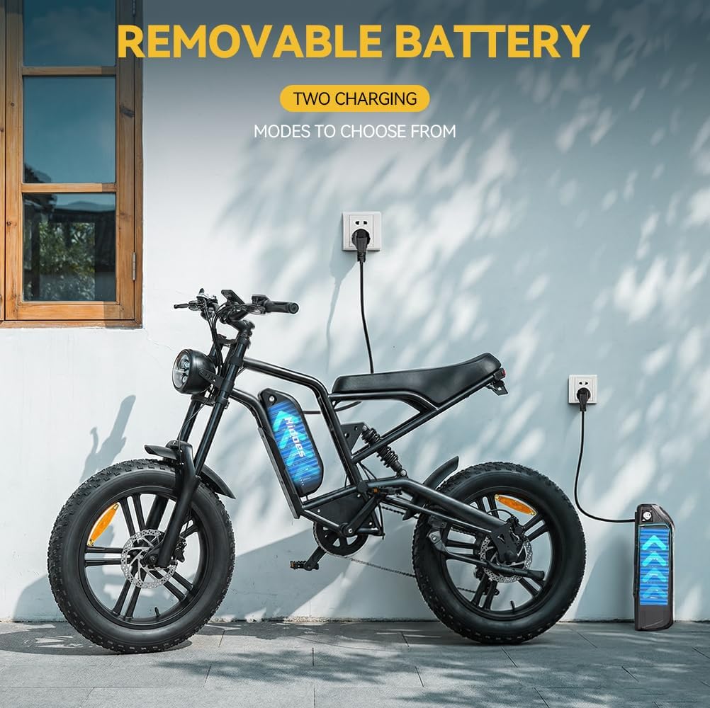 20" Fat Tire Electric Bike for Adults, 48V 15.6Ah Removable Battery, 80KM Range, 7-Speed E-Bike with Dual Suspension - image 3