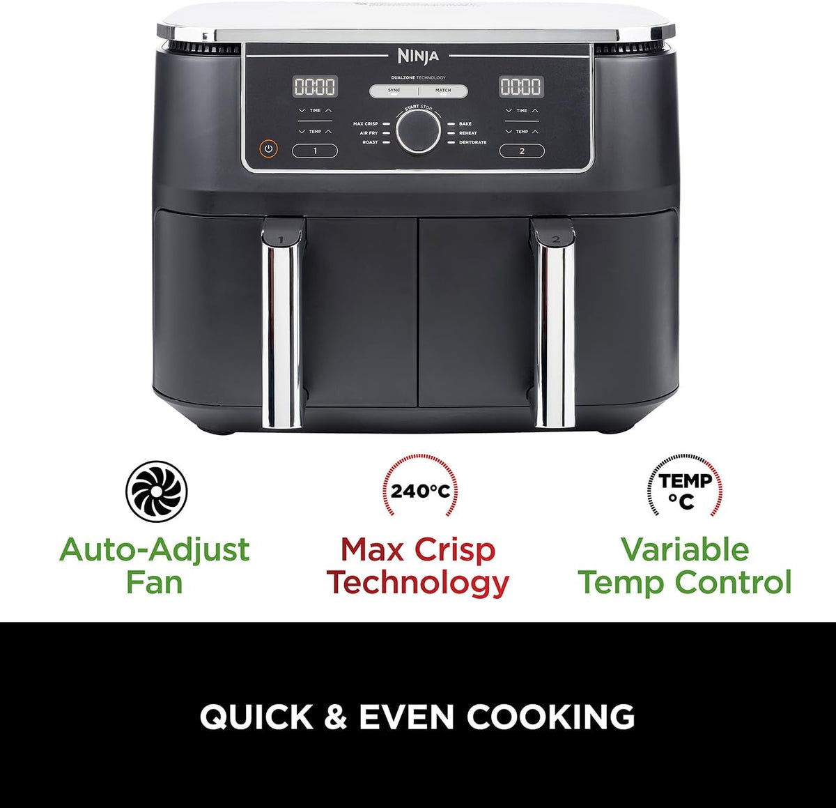 Ninja Foodi MAX Dual Zone 9.5L Air Fryer, 2 Drawers, Black AF400UK