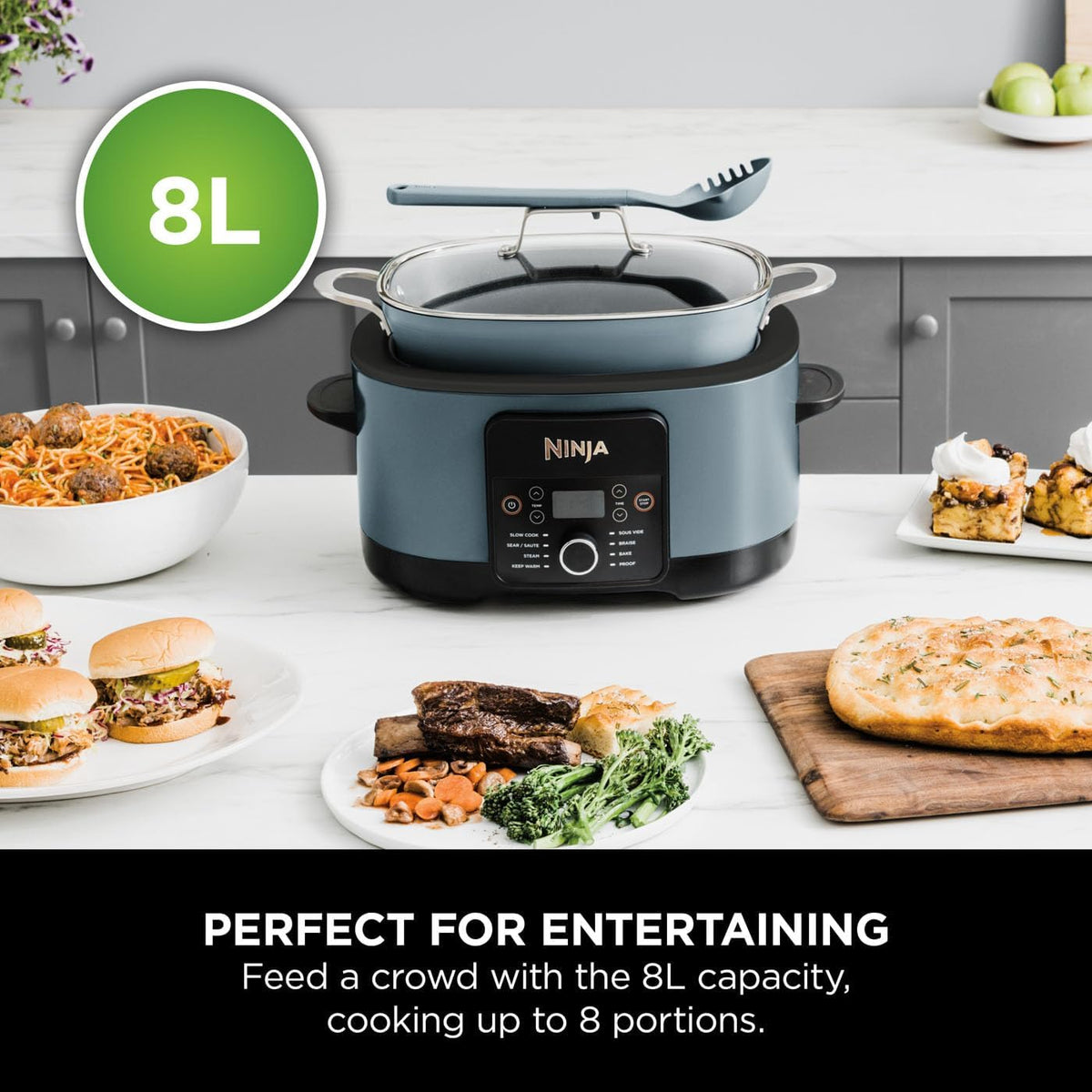 Ninja Foodi PossibleCooker, 8-in-1 8L Slow Cooker, Sea Salt Grey MC1001UK