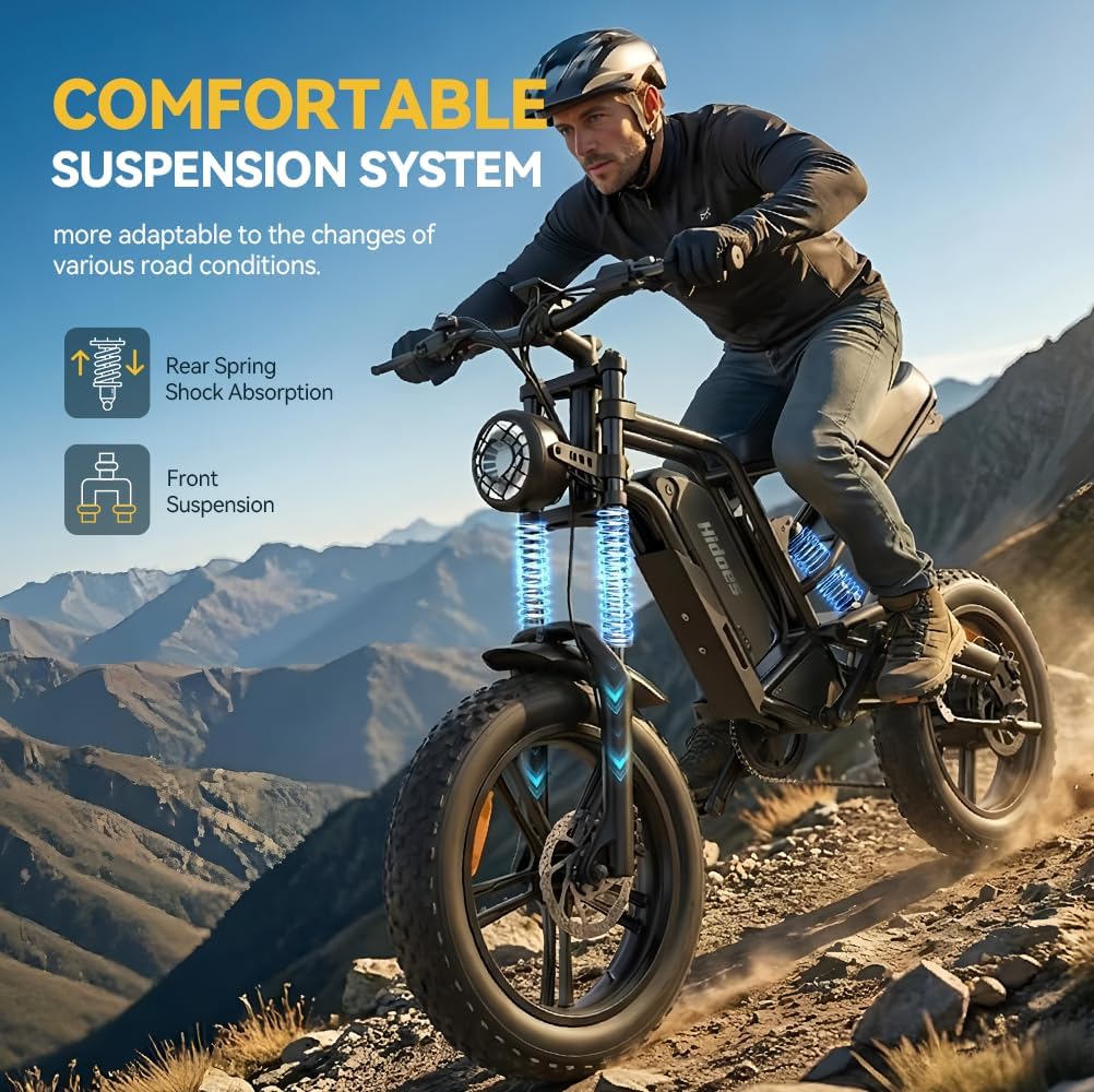 20" Fat Tire Electric Bike for Adults, 48V 15.6Ah Removable Battery, 80KM Range, 7-Speed E-Bike with Dual Suspension - image 4