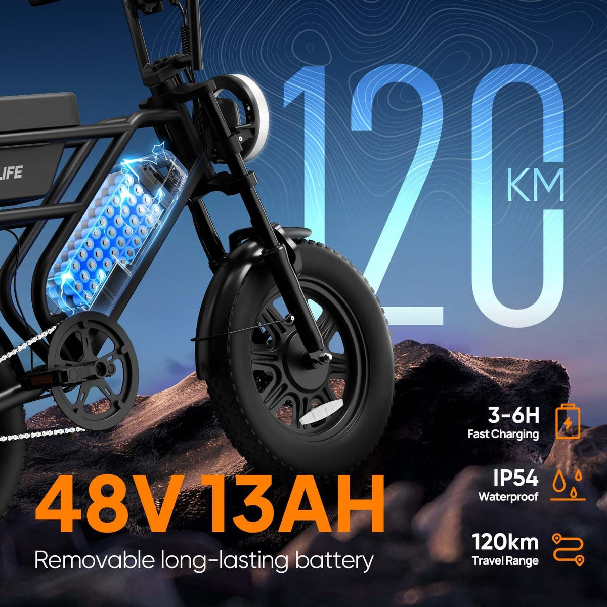 Fat Tire Electric Bike for Adults, 48V 13Ah Removable Battery, 250W Brushless Motor E-Bike with Dual Suspension - image 3