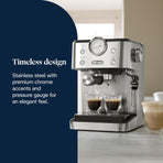 De'Longhi Classic EM450.M, Manual Coffee Machine with Steam Wand, Barista Pump Espresso Machine, Cappuccino Nozzle, Double Wall Filter Basket, 15bar, Fit Mug Up to 13cm, Stainless Steel/Metal