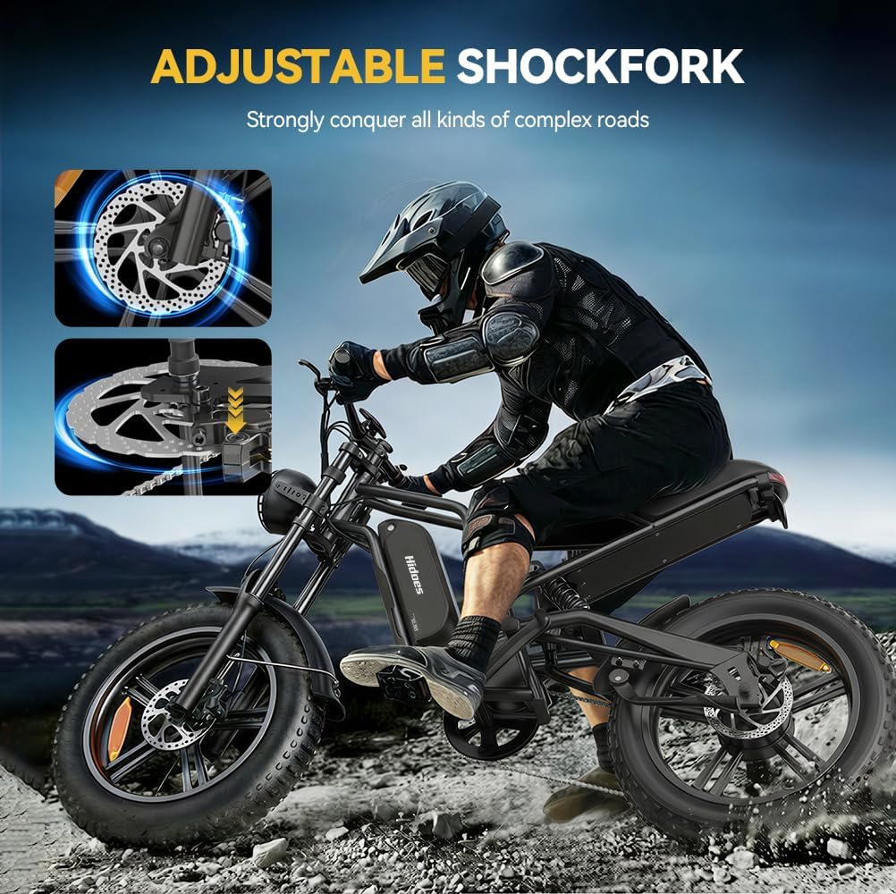 20" Fat Tire Electric Bike for Adults, 48V 15.6Ah Removable Battery, 80KM Range, 7-Speed E-Bike with Dual Suspension - image 6