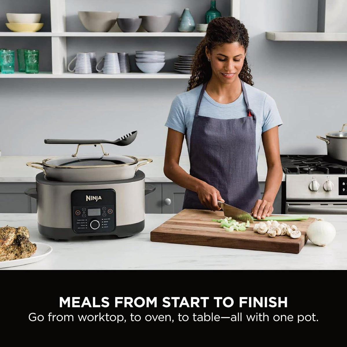 Ninja Foodi PossibleCooker, 8-in-1 8L Slow Cooker, Stone Gold MC1001UKSTGD