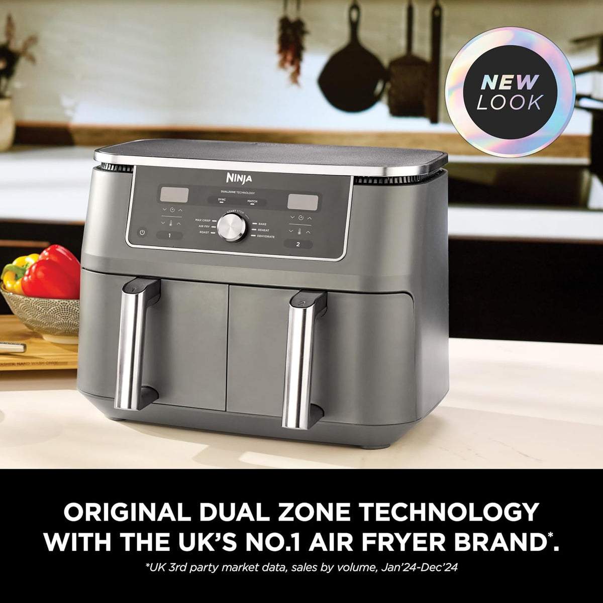 Ninja MAX Dual Zone 9.5L Air Fryer, 2 Drawers, Gunmetal DZ400UK