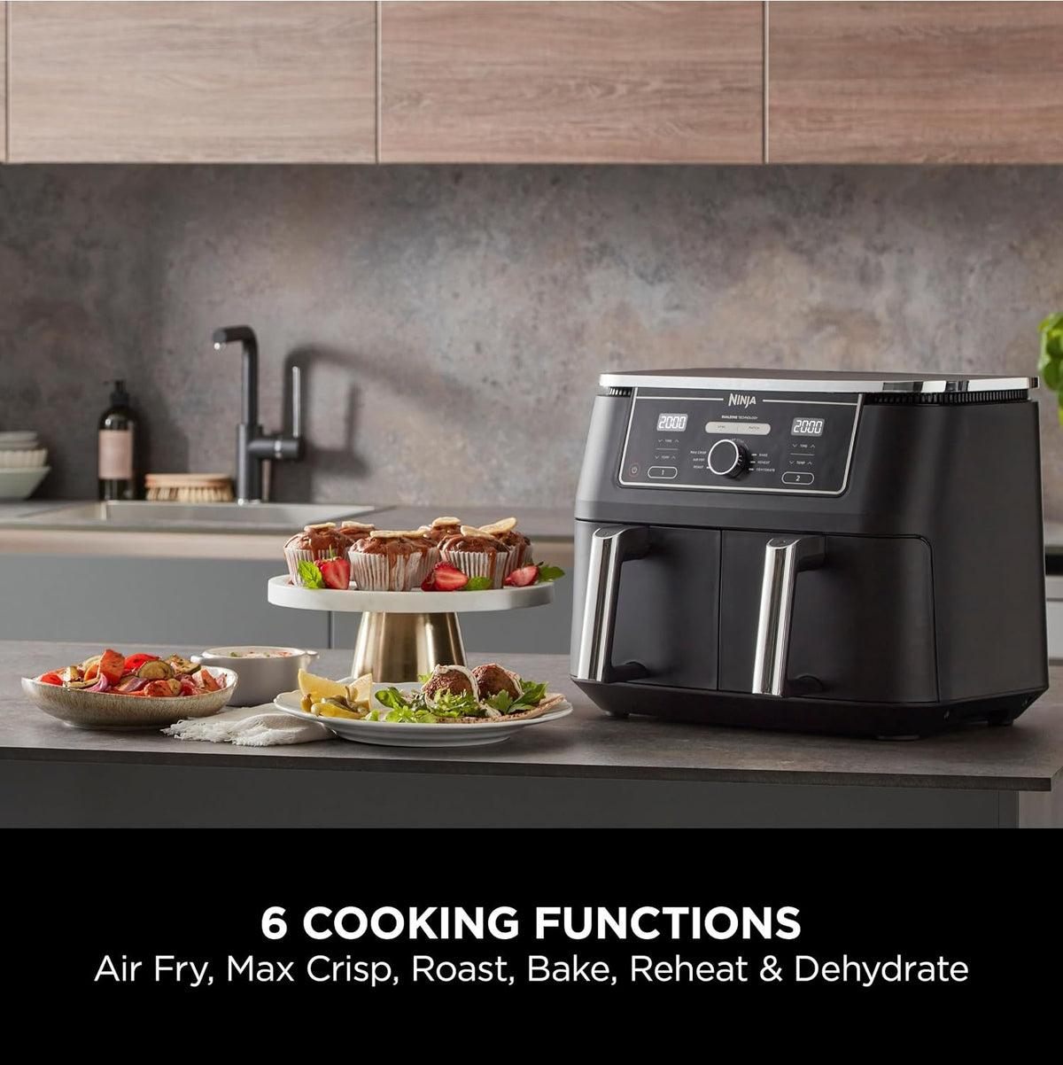 Ninja Foodi MAX Dual Zone 9.5L Air Fryer, 2 Drawers, Black AF400UK