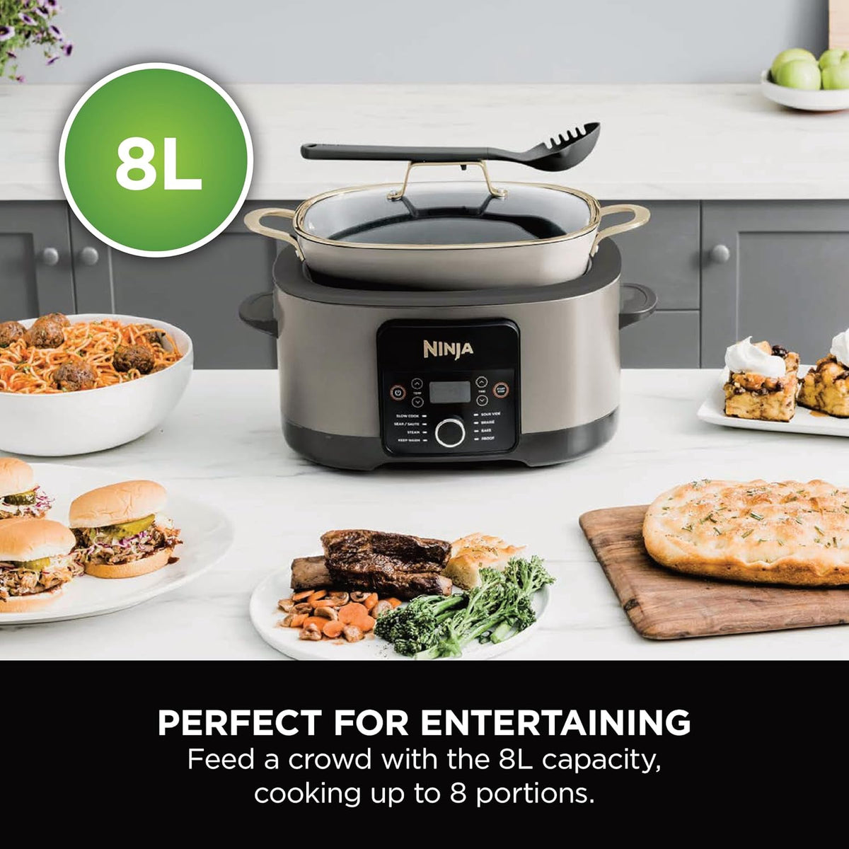 Ninja Foodi PossibleCooker, 8-in-1 8L Slow Cooker, Stone Gold MC1001UKSTGD