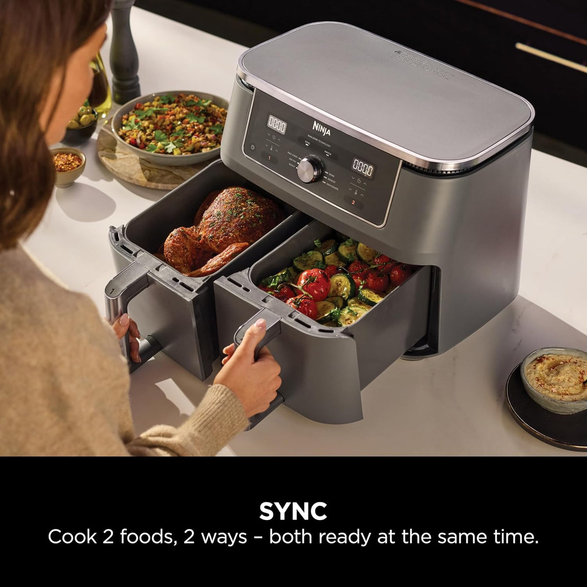 Ninja MAX Dual Zone 9.5L Air Fryer, 2 Drawers, Gunmetal DZ400UK