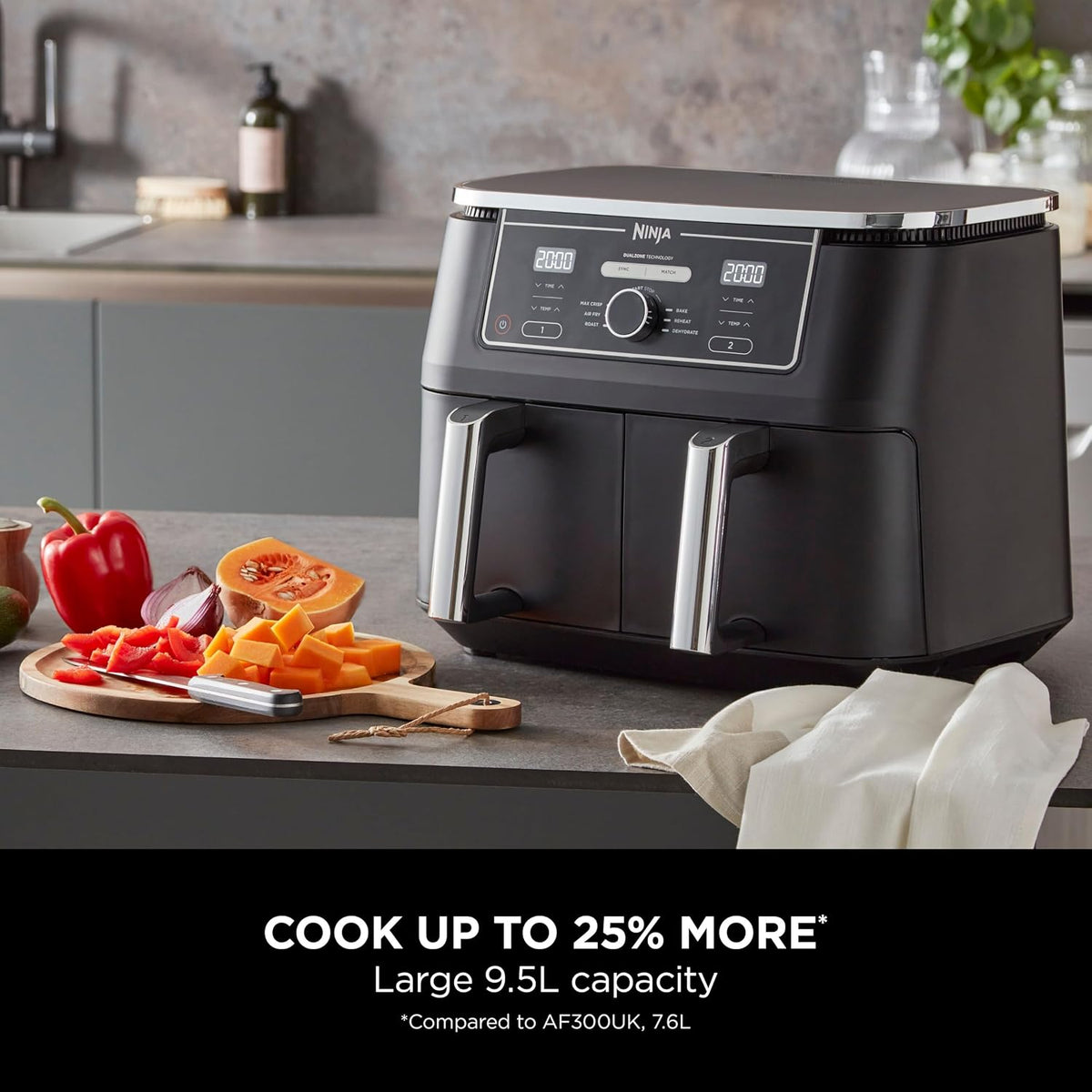 Ninja Foodi MAX Dual Zone 9.5L Air Fryer, 2 Drawers, Black AF400UK