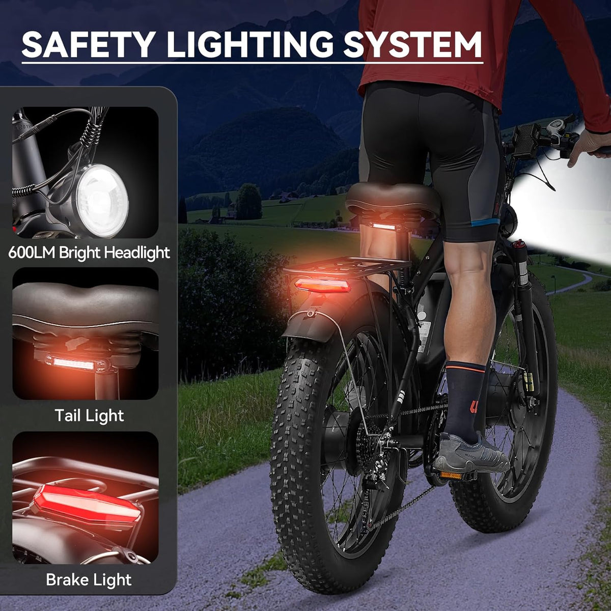 Electric Bicycle with Dual Motor Assist, Removable 52V Battery, 7-Speed Gears, 24-Inch Fat Tires - image 5